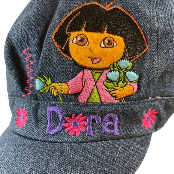 Dora The Explorer Denim Kids Cap Hat Embroidered Jean Floral Nickelodeon Jr OS - Picture 2 of 6